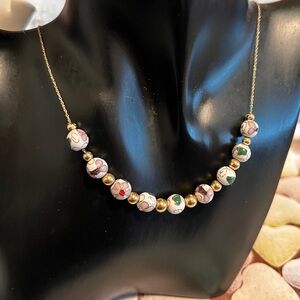 10K Gold Cloisonné Beaded Necklace